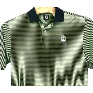 Footjoy Medium Black Green Striped Men's Polo Golf Shirt Short Sleeve Tupelo CC